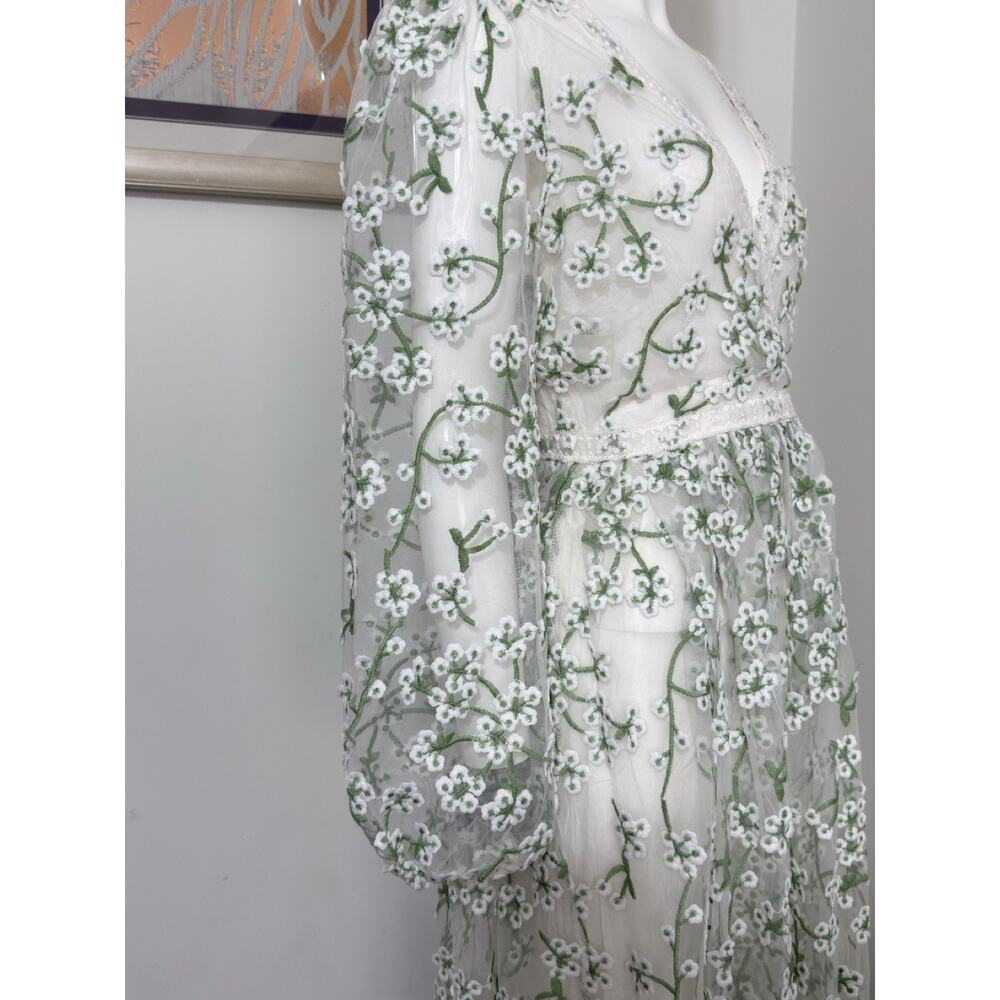 Ever After Floral Embroidered Maxi Dress Cottagecore Wedding Guest Long Sleeve S - Picture 7 of 16